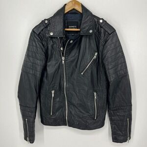 Barneys Originals Mens Black Real Sheep Leather Biker Moto Jacket XS